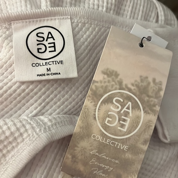 Sage Collective Venture Waffle Knit Split V Back Long Sleeve Top Size Medium - Picture 4 of 5